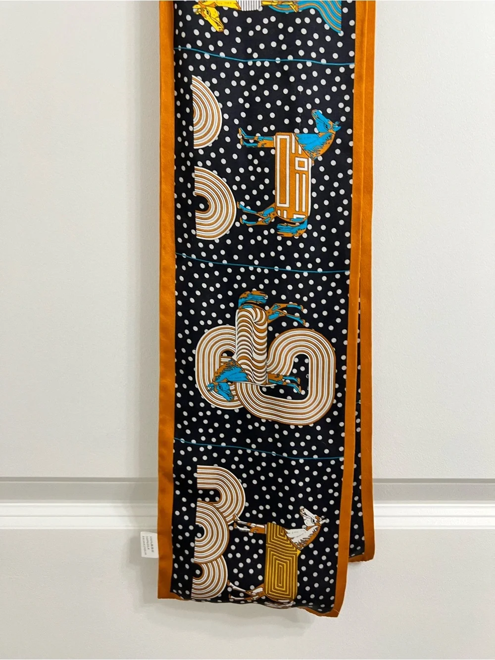 100% Silk Black & Teal Horse Motif Wall Scarf - Unbranded